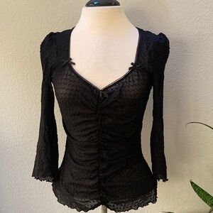 Betsey Johnson Black Lace Ruched Blouse L